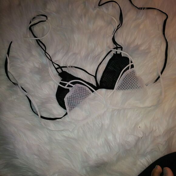 Black Mesh Strappy Bralette | Triangle Cage Lingerie Top - Picture 5 of 5